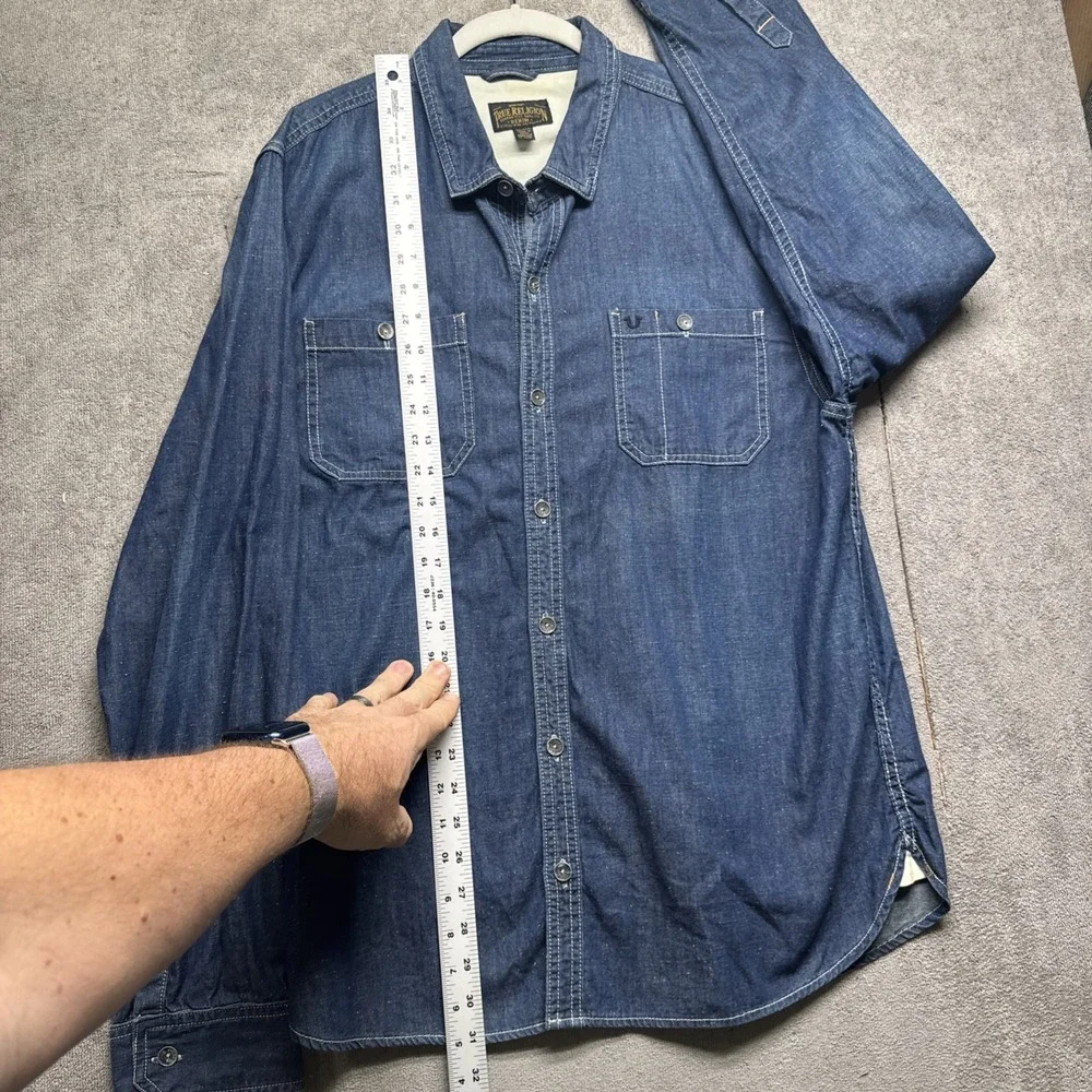 True Religion Men's‎ Denim Button Up Shirt 3XL Blue Western Workwear Style